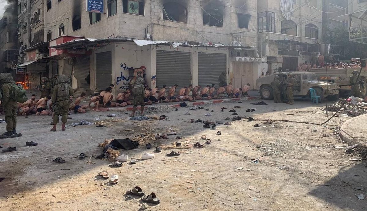 EnglishGaza's tweet photo. “The Israeli occupation stormed a short while ago a school housing thousands of displaced people in the northern Gaza Strip, dragged all the young men over the age of 15 out of the school, then put them in the school yard and executed them in cold blood immediately https://t.co/JorAeMz0jH