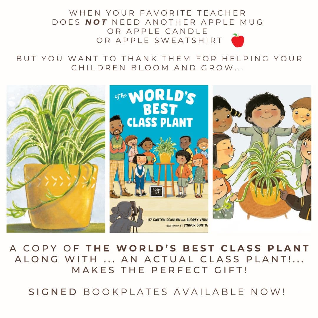 GIFT IDEA: PLANT + BOOK for The World's Best Teacher in your life! BONUS: When you give THE WORLD'S BEST CLASS PLANT, you will get a super special bookplate signed by the authors @lizgardensalad @audrey_vernick & me! Just DM me and I'll mail you one.