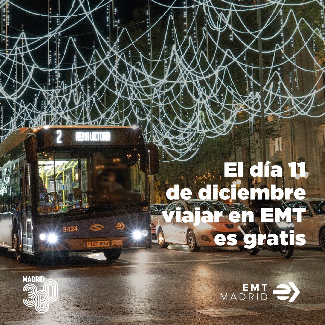 🚍 Los autobuses de <a href="/EMTmadrid/">EMT Madrid</a> volverán a ser gratuitos durante 24 h el próximo lunes, 11 de diciembre, por considerarse una jornada con un alto nivel de tráfico después del puente de la Constitución.
✅ Desde las 00:00 hasta las 23:59 h del lunes 11.

 👉🏼informate.madrid.es/5kgmz1