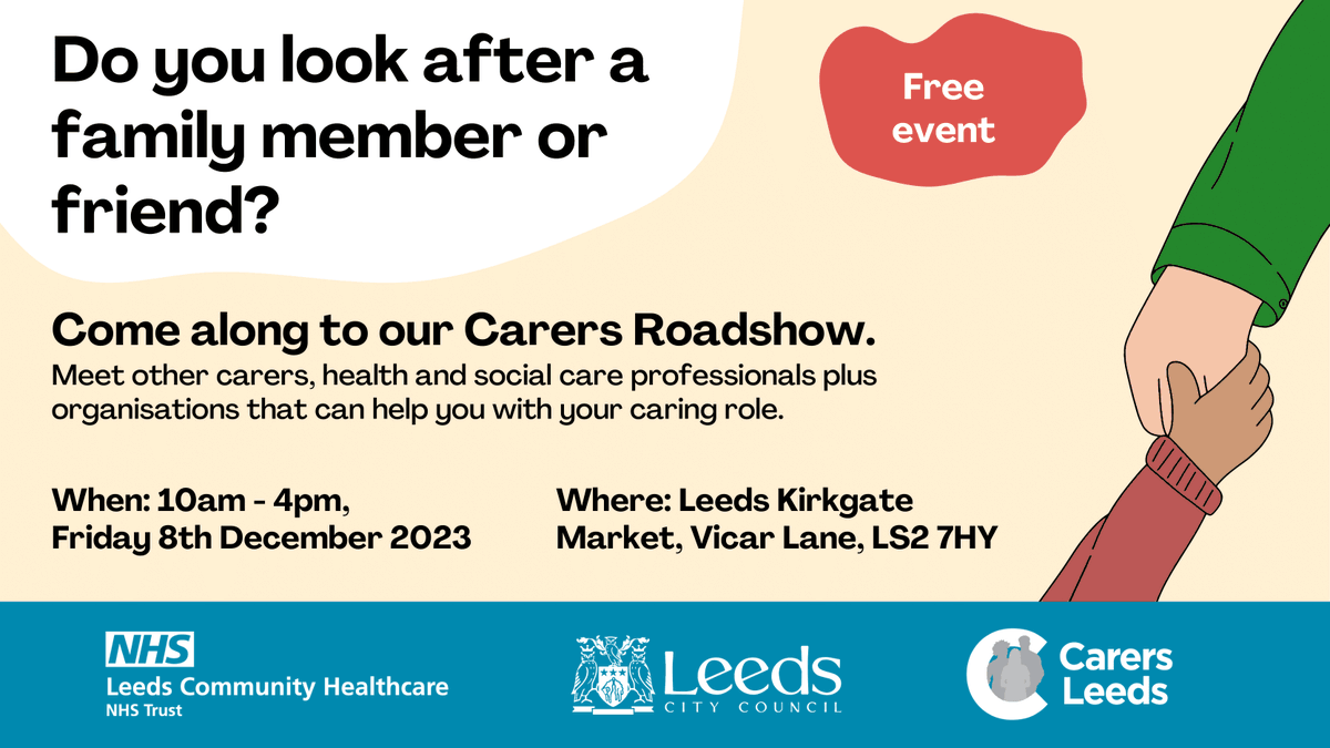 We will be at Leeds Carers Roadshow tomorrow at Kirkgate Market! Come along and meet other carers, health and social care professionals and organisations who can help you with your caring role. Please spread the word 🙏 #carers #unpaidcarers #leeds