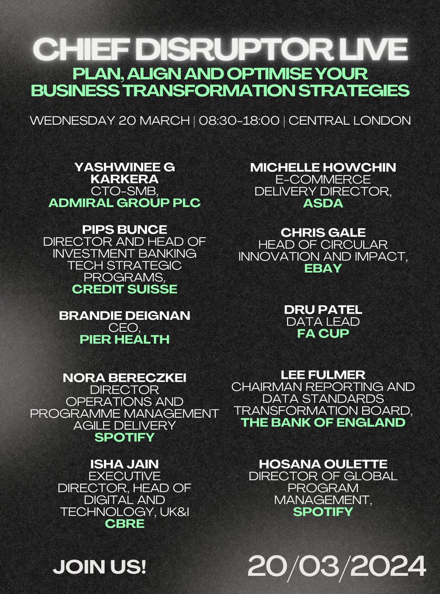 Wondering how to navigate multiple transformations seamlessly? Get answers at Chief Disruptor LIVE March 2024! Dive into discussions with cross-industry leaders on agile strategies and sustainable transformations. Explore Chief Disruptor LIVE: bit.ly/3RxXYYM