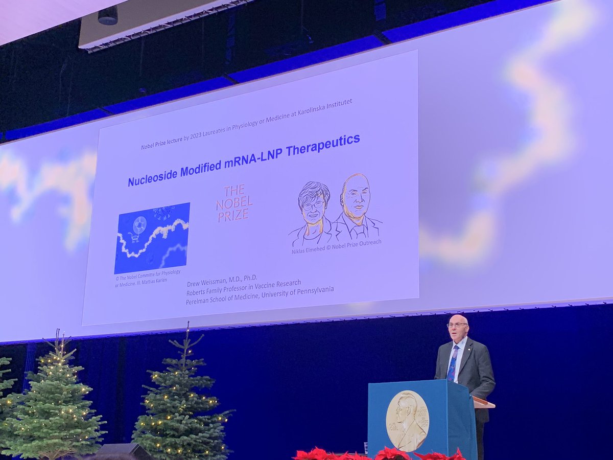 A pleasure attending the Nobel Lectures in Physiology or Medicine by the Nobel laureates Katalin Karikó and Drew Weissman “for their discoveries concerning nucleoside base modifications that enabled the development of effective mRNA vaccines against COVID-19”