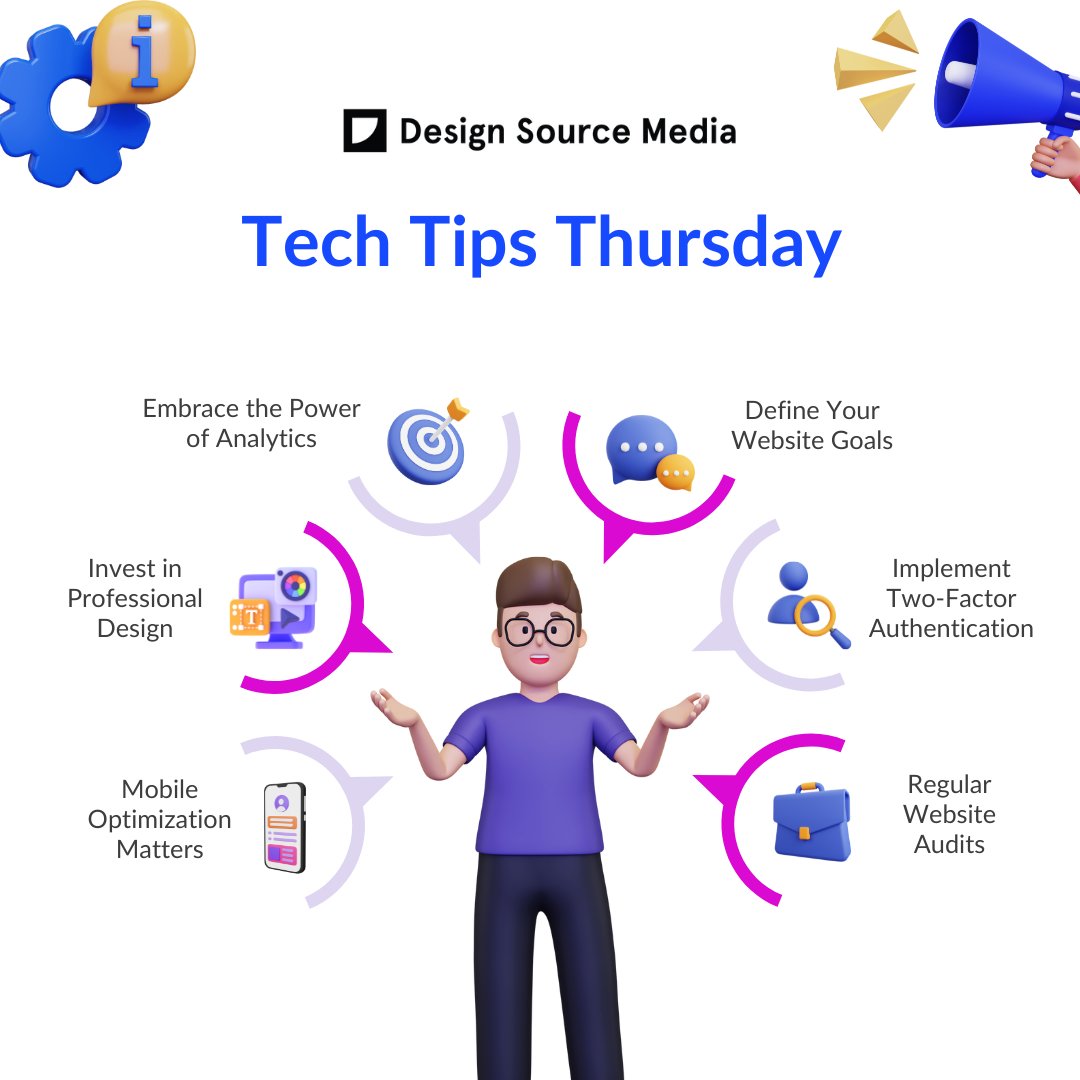 getdsm's tweet image. Tech Tips Thursday! 🚀 Upgrade your website game with these savvy tips for business owners. From defining goals to enhancing security, each tip is a step towards a stronger online presence. Which of these do you implement?
#designsourcemedia #techtipsthursday #digitalsuccess