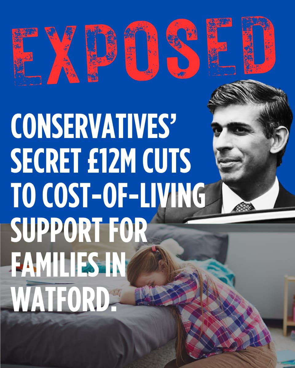 At the height of the Tories’ #CostOfLivingCrisis, they are hammering families in Hertfordshire by secretly abolishing the #HouseholdSupportFund, which helps people with food and energy costs. They crashed the economy, we have to pay. #GeneralElectionN0W