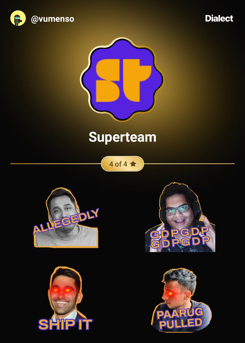 Minted all 4 Superteam stickers on <a href="/saydialect/">Dialect 📥 (hiring)</a>! 😱
