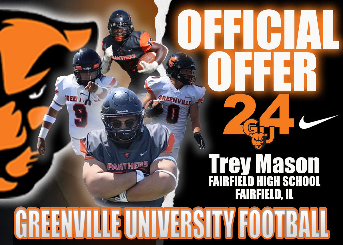 I am blessed to receive an official offer from <a href="/GUPanthers/">Greenville University Athletics</a>. Thank you, <a href="/IanLeib/">Coach Ian Leib</a>, <a href="/Coachschomaker/">Robbie Schomaker</a>, and <a href="/CoachLBell/">Lamar Bell</a>, for your amazing hospitality.