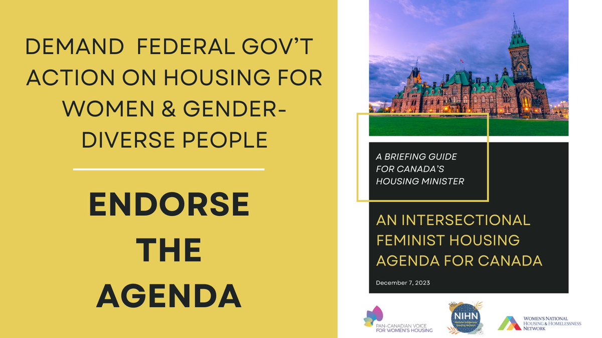 Social Housing and Human Rights Coalition (@moresochousing) on Twitter photo Join the growing movement around the Intersectional Feminist Housing Agenda for Canada! Help call on the Canadian gov’t to meaningful address the housing & homelessness crisis for women & gender-diverse people.
Endorse the agenda: tinyurl.com/yc4tfzes
<a href="/voice4housing/">Pan-Canadian Voice for Women's Housing</a> Join the growing movement around the Intersectional Feminist Housing Agenda for Canada! Help call on the Canadian gov’t to meaningful address the housing & homelessness crisis for women & gender-diverse people.
Endorse the agenda: tinyurl.com/yc4tfzes
<a href="/voice4housing/">Pan-Canadian Voice for Women's Housing</a>