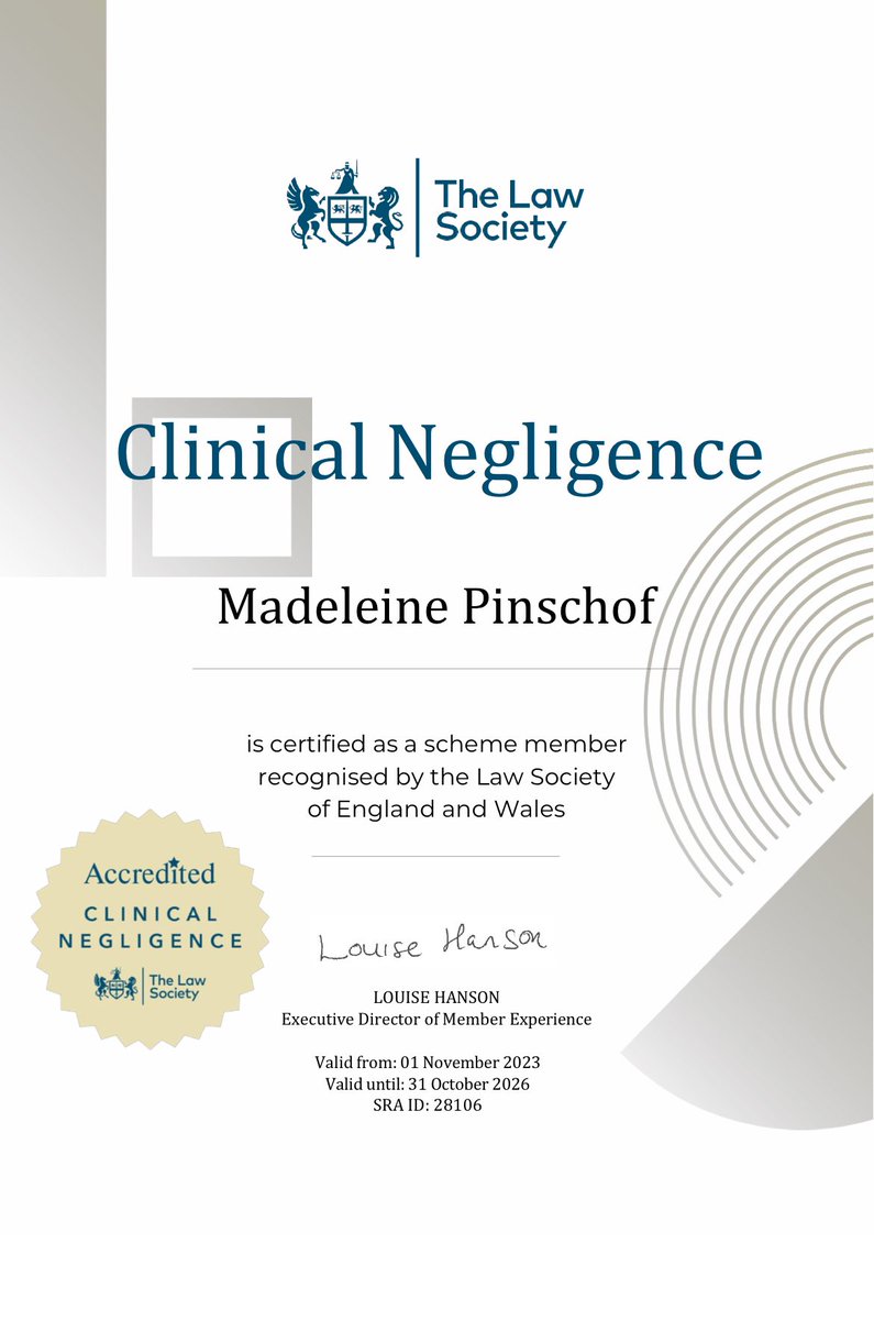 Today <a href="/ThompsonsLaw/">Thompsons Solicitors</a> I am delighted  to be re-accredited as a specialist clinical negligence solicitor with <a href="/TheLawSociety/">The Law Society</a>, myself &amp; colleagues will always represent our clients to the best of our abilities to achieve justice #SocialJustice #clinicalnegligence #compensation