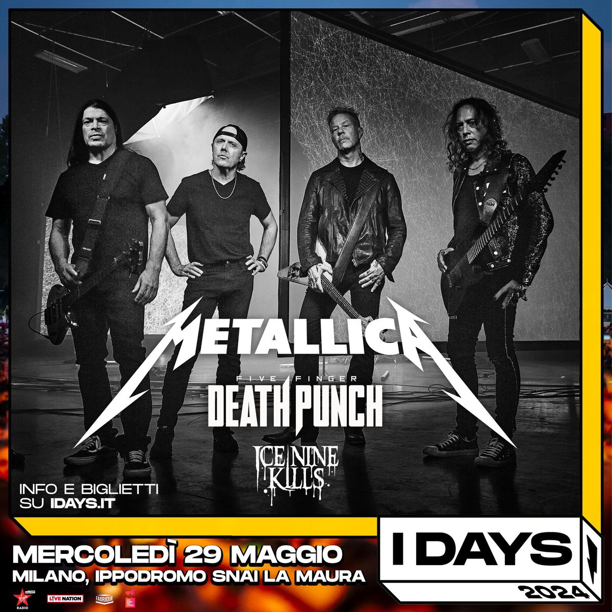 Five Finger Death Punch (@ffdp) on Twitter photo Milan!  Five Finger Death Punch will be joining our friends <a href="/Metallica/">Metallica</a> at <a href="/IDaysMilano/">I-Days Milano Coca-Cola</a> on May 29, 2024! 🔥🔥🔥
With guests <a href="/ICENINEKILLS/">ICE NINE KILLS</a>

🎟️ idays.it/tickets. Milan!  Five Finger Death Punch will be joining our friends <a href="/Metallica/">Metallica</a> at <a href="/IDaysMilano/">I-Days Milano Coca-Cola</a> on May 29, 2024! 🔥🔥🔥
With guests <a href="/ICENINEKILLS/">ICE NINE KILLS</a>

🎟️ idays.it/tickets.