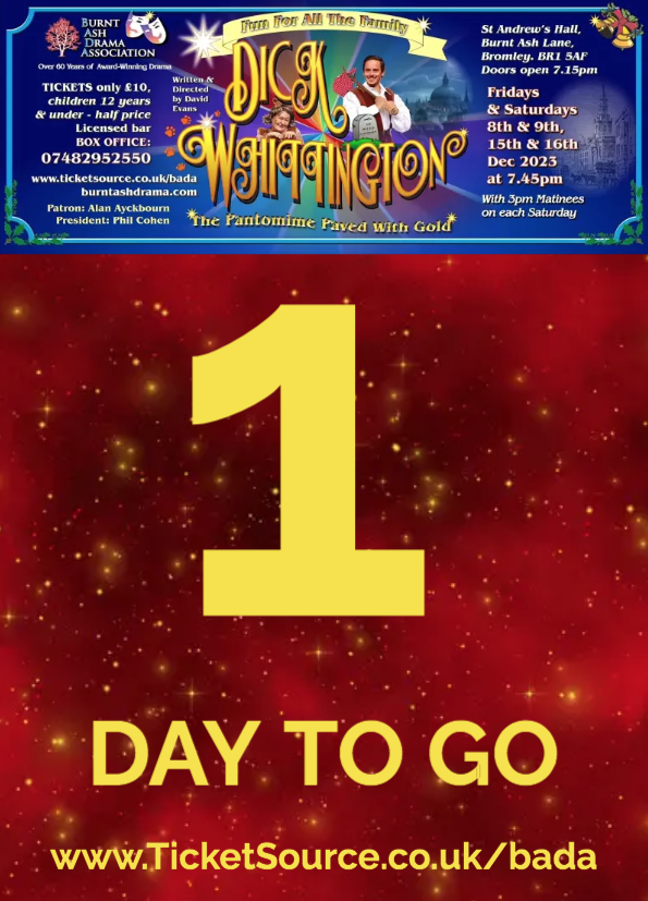 drama_ash's tweet photo. ONE DAY TO GO until Dick Whittington goes in front of an audience for the first time!  Grab those tickets to this hilarious production from https://t.co/tMhTjfDgbT or 07482 952 550.
It really is a fun, affordable (£10 and £5 tickets), brilliant pantomime!
#BADAWhittington https://t.co/CsLEhOmJAB