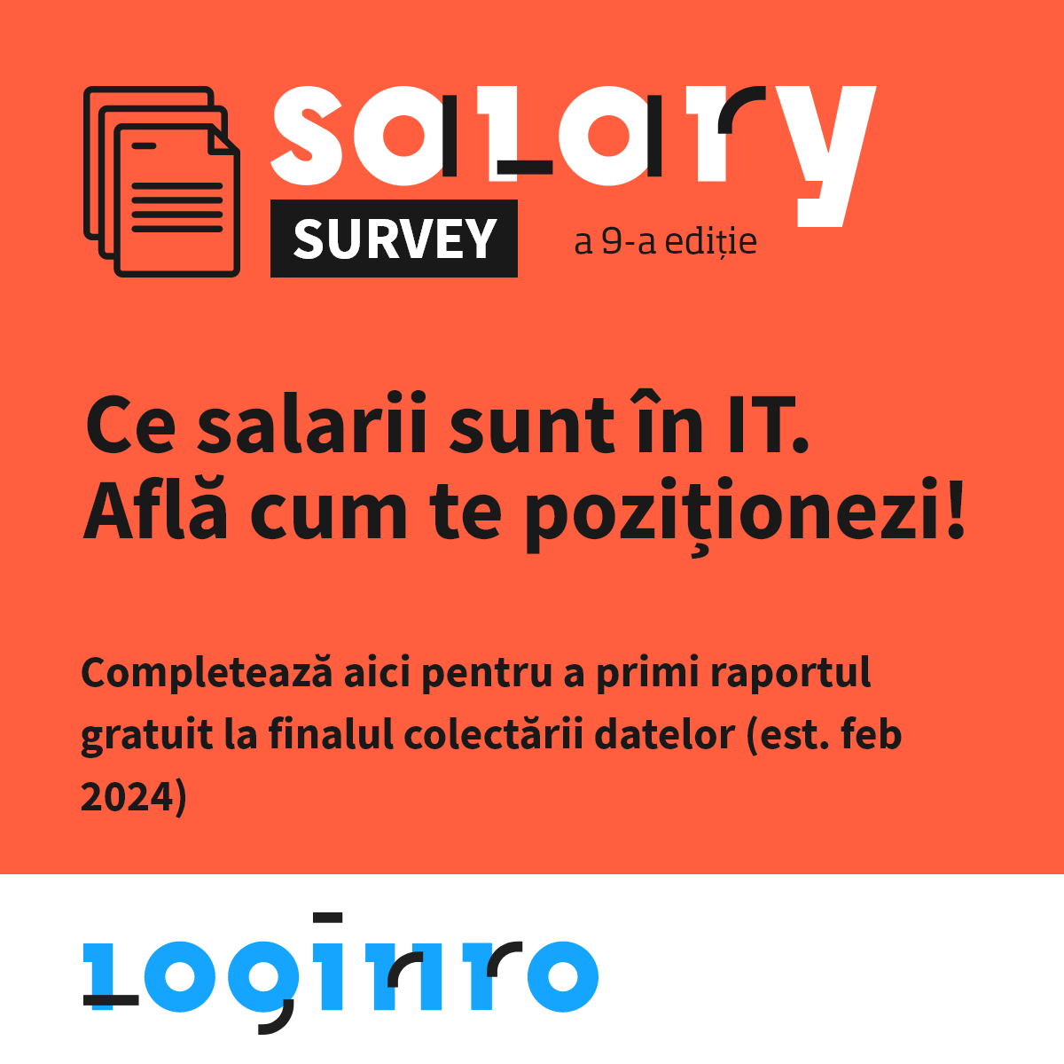 Care sunt salariile in IT? Tu cum te pozitionezi?
Completeaza form.typeform.com/to/ADBINns8 pentru a primi un raport gratuit la finalizarea colectarii informatiilor (aprox feb). Timp de raspuns sub 7 minute.