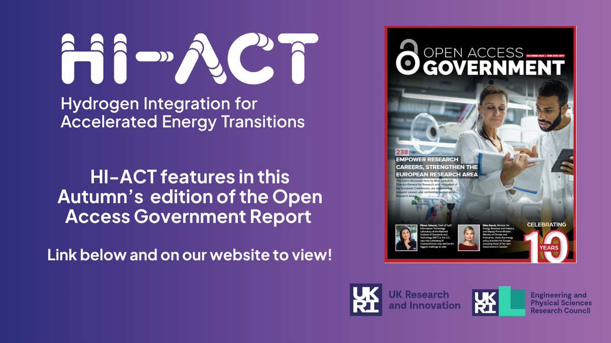 HI-ACT features in the Autumn edition of <a href="/OpenAccessGov/">Open Access Gov</a>.

<a href="/ProfSaraWalker/">Prof Sara Walker BSc MSc PhD PGCE</a> sets out how hydrogen's role in the UKs energy transition, the need for whole systems thinking and integration of energy systems &amp; how <a href="/HIACT_/">HI-ACT</a>  can help.

View the article here:
bit.ly/46LNklP