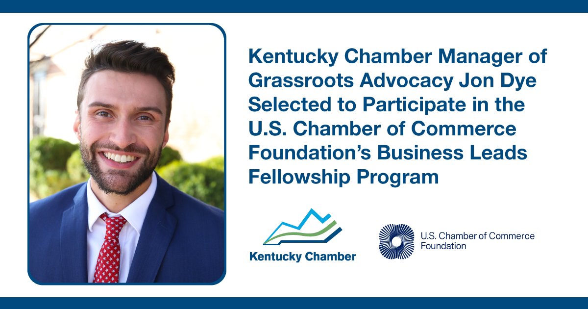 Kentucky Chamber Manager of Grassroots Advocacy Jon Dye has been selected to participate in the <a href="/USCCFoundation/">U.S. Chamber of Commerce Foundation</a> Business Leads Fellowship Program, which focuses on elevating education and workforce initiatives, navigating change, and learning best practices in program management!
