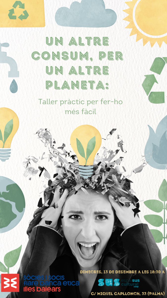 Menys d'una setmana pel Taller Sobre Consum Crític i Responsable: 

📆dimecres 13 de desembre 
⏲️ 18:30 
📍 a l'Espai Suscultura de <a href="/cordaipoalcoop/">Corda i Poal Cultural S. Coop</a> 

Si vols participar, pots emplenar aquest brevíssim formulari: forms.gle/QicG8YPK4KCsBc…

T'hi esperam!