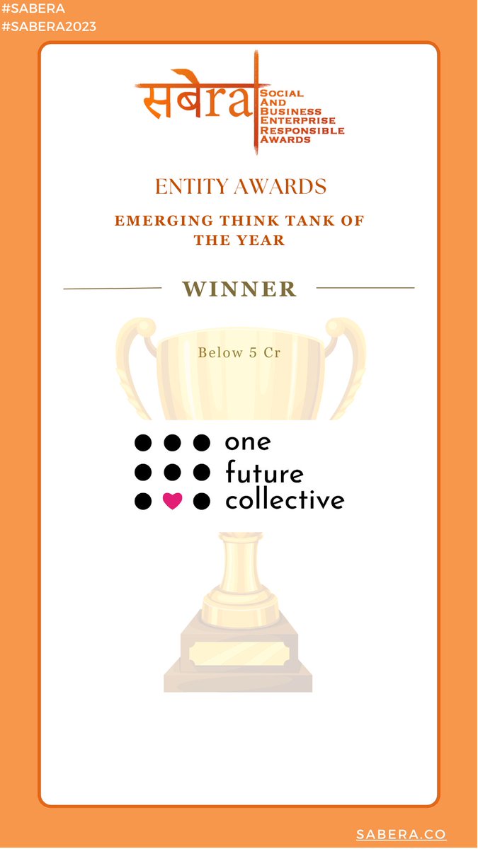 SABERA_awards's tweet photo. We are delighted to announce that the winner for ‘Emerging Think Tank of the Year’ Category of the Entity Awards is the incredible @onefuture_india (Below 5 crore)!

Their innovative thinking is reshaping the landscape, inspiring change for a brighter tomorrow! https://t.co/hZ2M9gtgLi
