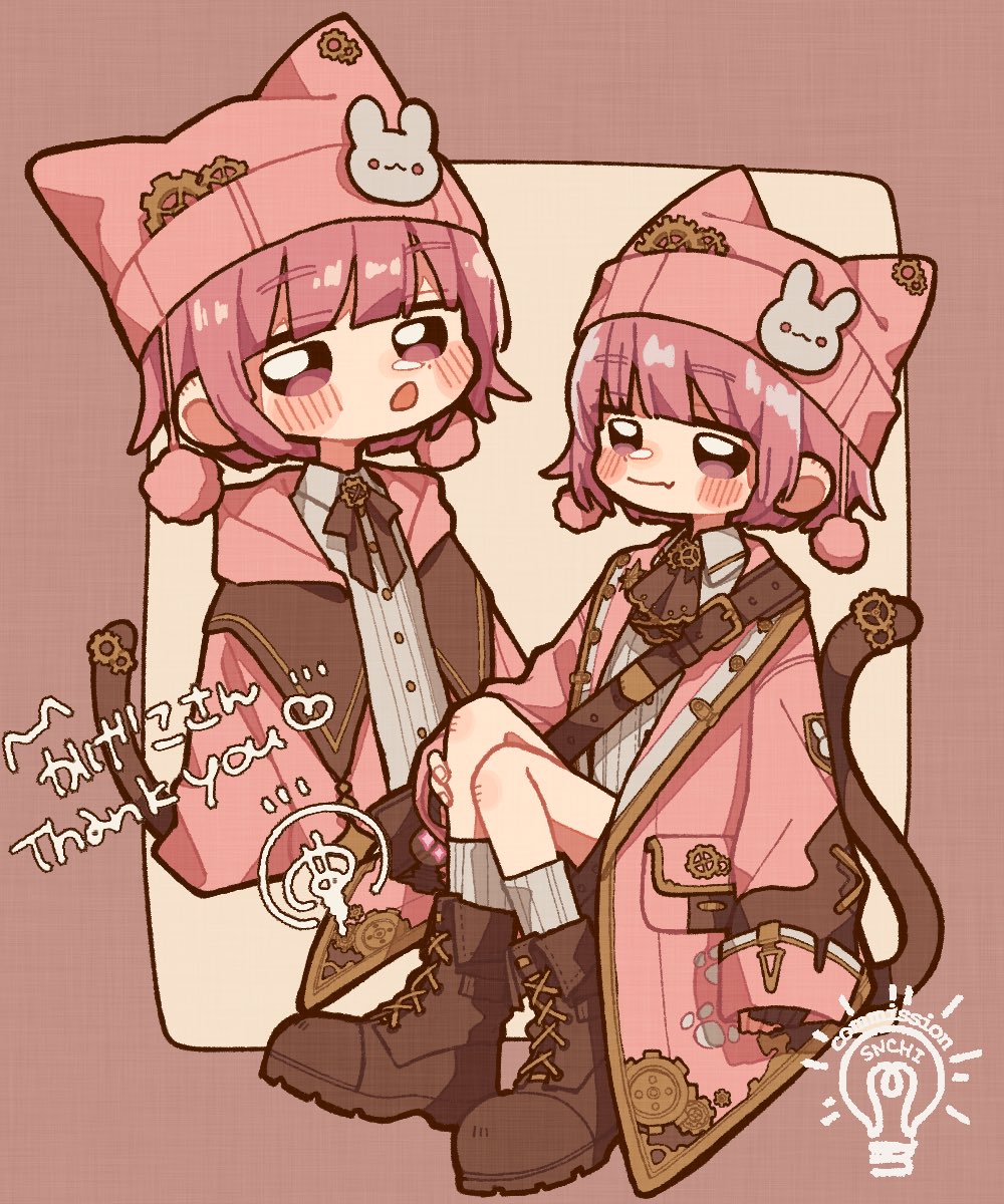 hat pink hair pink jacket cat tail tail pink headwear shirt  illustration images