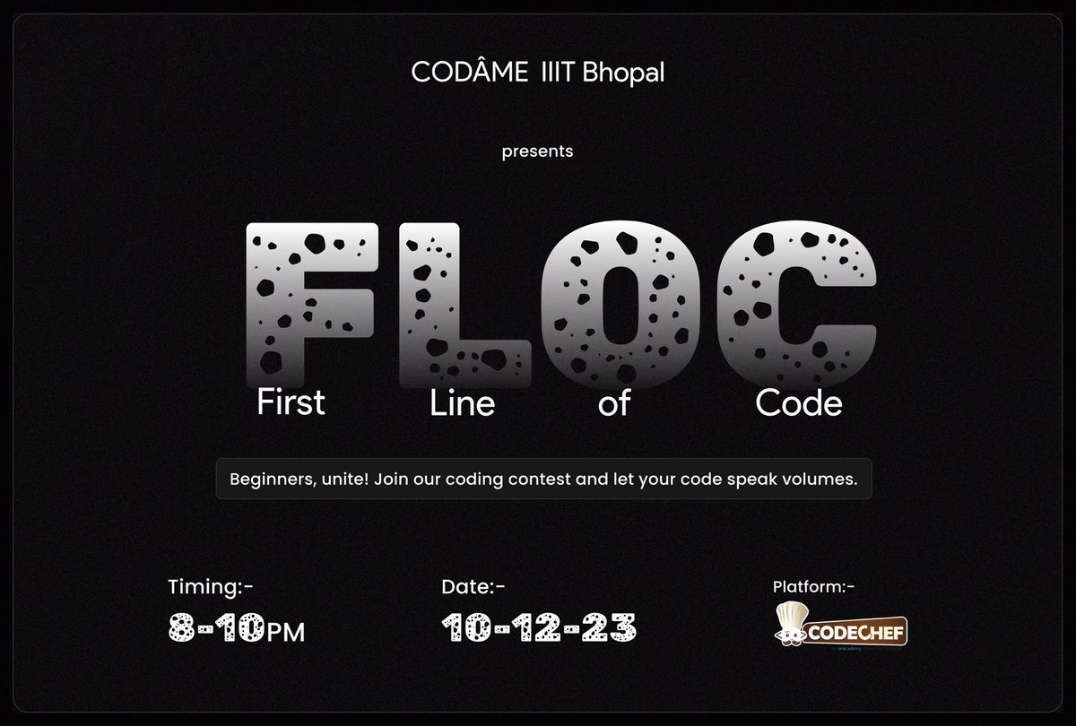 Codame_IIITB's tweet image. 🚀 Ready for coding adventures? Join First Line of Code (FLOC) – a perfect start for first-years in Competitive Programming! 💻 Let&apos;s code together and level up! 🌟
.
.
.
.
.
.
.
 #FLOC #CodingJourney #BeginnerCoders #FirstYearCoders #CodeAdventure