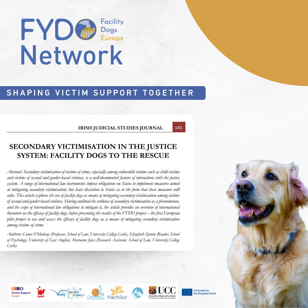 VictimSupportEU's tweet photo. An academic paper based on FYDO project research has been published!
Read the paper: https://t.co/Od9sjIdGuM
@ConorUCCLaw @LawUCC @Dog4LifeToscana @handichienscom @CourthouseDogs @FranceVictimes
#VictimSupportEU #EUVictimsRights #ShapingVictimSupportTogether #FYDOFriday https://t.co/jGQ9Cuq48E