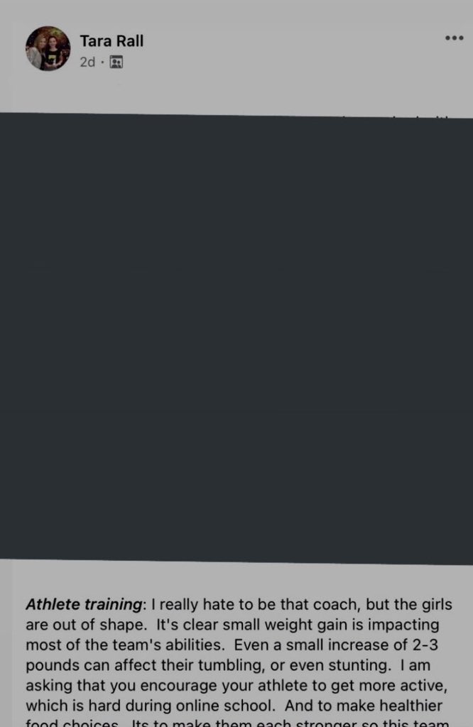 While we’re on the topic of Maryland Twisters and Tara Hall, let’s not forget in 2020 when she was exposed for telling her athletes to lose weight and instead of taking accountability when called out, she yelled at anons 😭