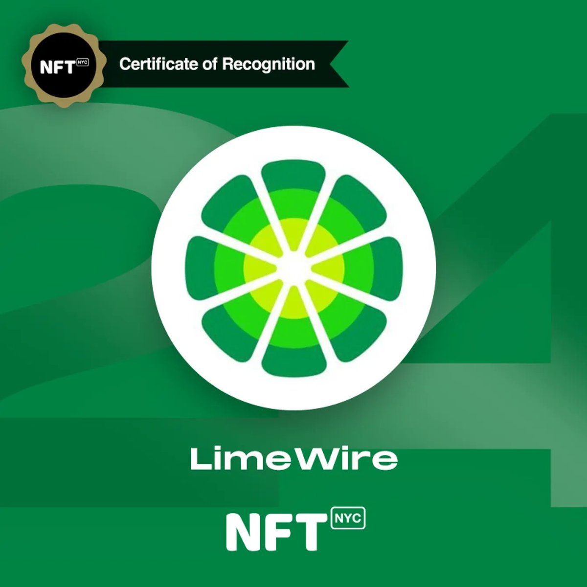 🍋 🚀 We're proud to announce that LimeWire has been awarded with the <a href="/NFT_NYC/">NFT.NYC</a> Brand Award 2024, standing tall among 95 other high-profile brands recognized for their digital excellence! 🏆🎶 

#LimeWire #NFTNYC2024 #LMWR

Link to the full list in the comments.