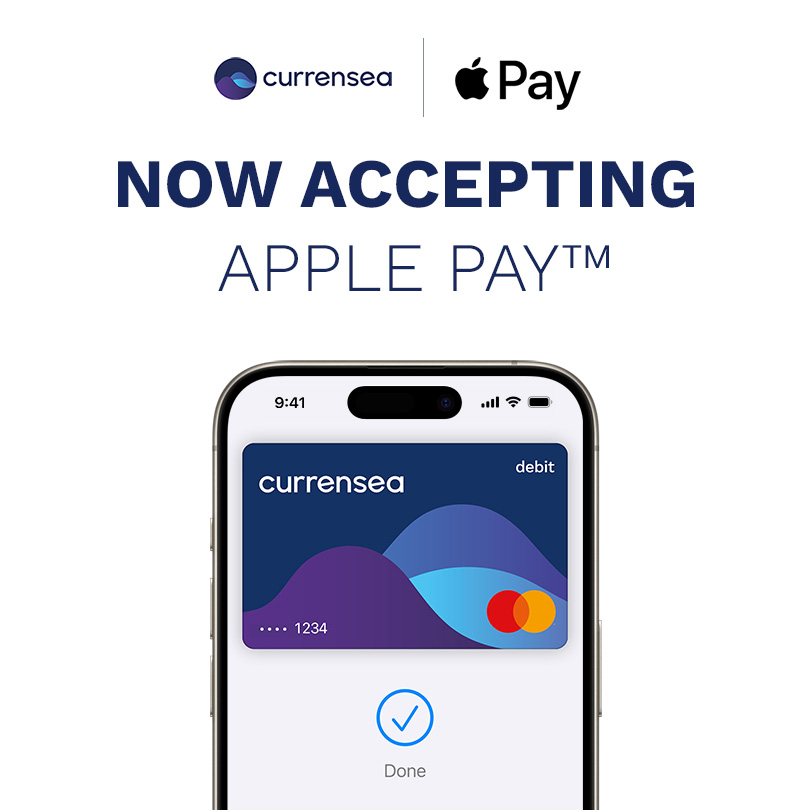 Apple Pay is now available with Currensea. Apple Pay is an easy and secure way to pay with Currensea. Simply tap Buy with Apple Pay and complete your purchase without the need to add to a cart or fill out a form.