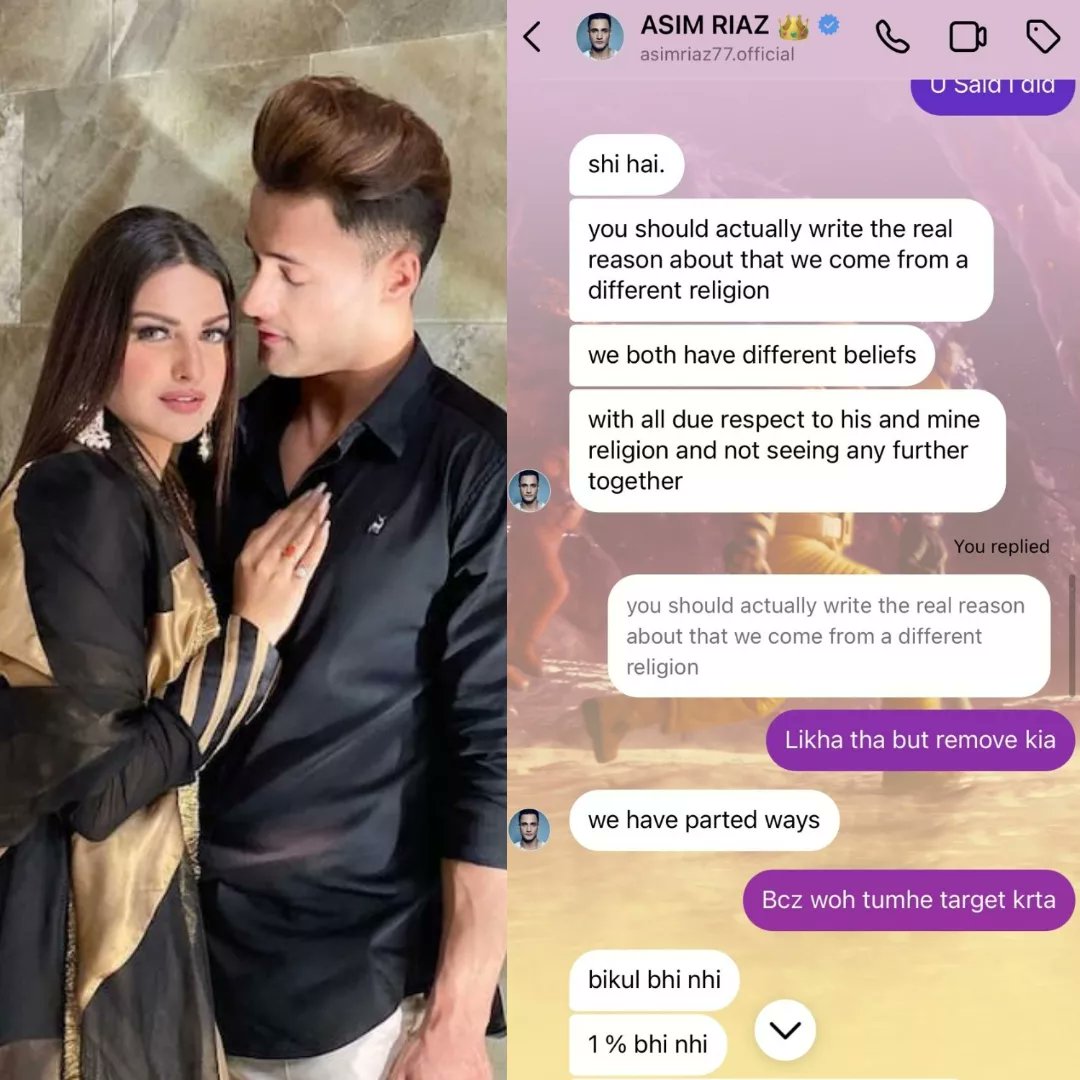 #HimanshiKhurana shares her chat with #AsimRiaz before announcing her breakup. As per the chat, Asim had told her to add the real reason that they were parting ways due to different religious beliefs. Actress has now deleted her X and Instagram accounts.