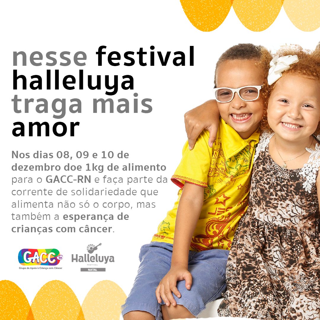 gaccrn's tweet photo. 🌟 Participe conosco do Festival Halleluya nos dias 8, 9 e 10 de dezembro! 🎉 Este evento maravilhoso está chegando e nós do GACC-RN estamos empolgados para fazer parte dessa celebração da solidariedade que transforma vidas!
#FestivalHalleluya #Solidariedade #GACCRN https://t.co/0KCW2ZUYVQ