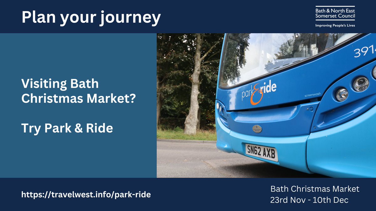Planning your trip to Bath Christmas Market? Buses are running more frequently and longer into the evening to get you into Bath Christmas Market faster 🎄 Try Park & Ride 🚗+🚌 Find bus times here: travelwest.info/park-ride