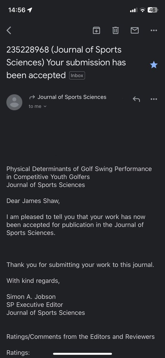 Dr James Shaw (@james_shaw1996) on Twitter photo From one paper being published last week to having another accepted this week!
Very much looking forward to sharing this one when it’s made available.
Another great effort from the team @DrRSLloyd <a href="/DrJonOliver/">Jon Oliver</a> @drgolfglobal From one paper being published last week to having another accepted this week!
Very much looking forward to sharing this one when it’s made available.
Another great effort from the team @DrRSLloyd <a href="/DrJonOliver/">Jon Oliver</a> @drgolfglobal