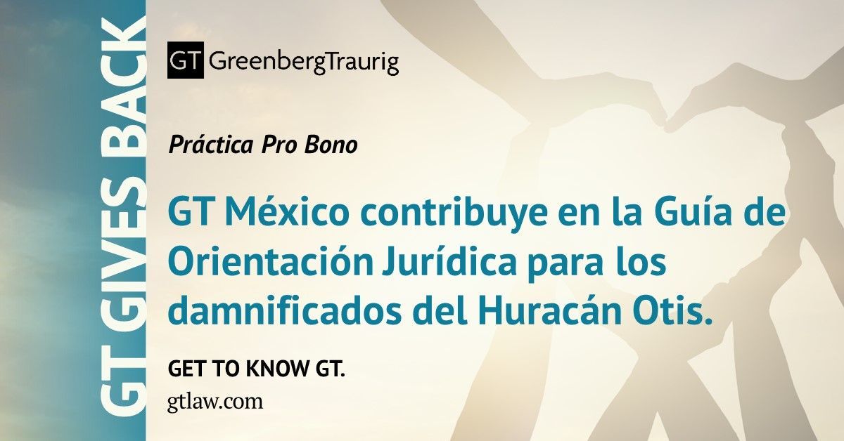 #GTMexico colaboró en el desarrollo de la "Guía de Orientación Jurídica para los damnificados del Huracán Otis". 

Conoce más: buff.ly/3R6ZFeB 

Contribuyeron: Erika Baez y Daniela Reyes

#GTGives #GTLawCares #GTProBono