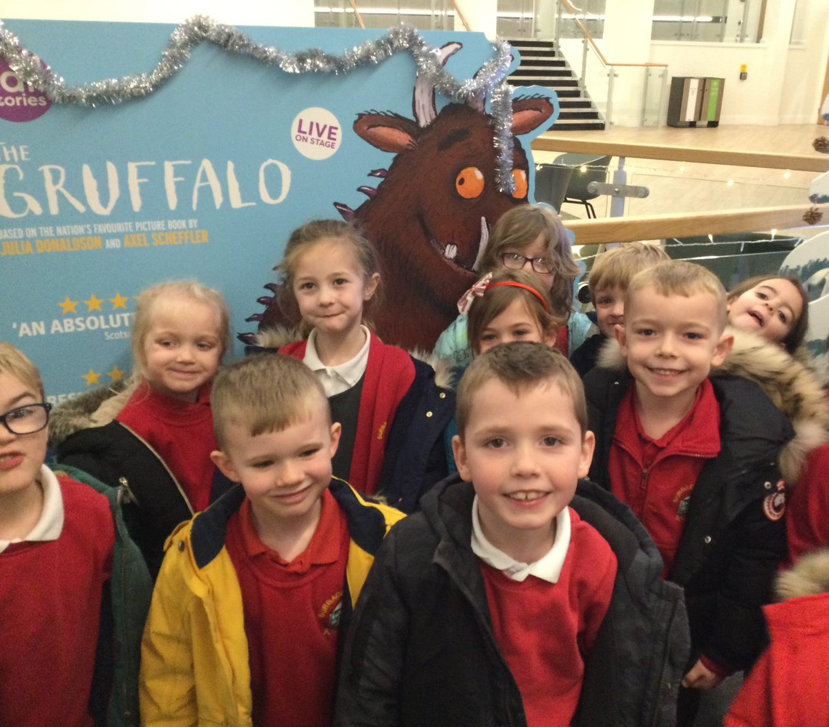 The whole school went to Warwick Arts today for our Christmas theatre trip.  We all enjoyed watching 'The Gruffalo' and joining in with the songs!