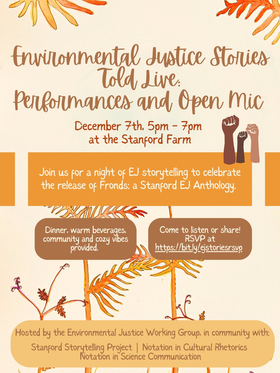 Environmental Justice Working Group at Stanford (@ejwgstanford) on Twitter photo Reminder of an amazing #storytelling event happening TODAY at the <a href="/Stanford/">Stanford University</a> Farm from 5-7pm! Please RSVP here: bit.ly/ejstoriesrsvp Reminder of an amazing #storytelling event happening TODAY at the <a href="/Stanford/">Stanford University</a> Farm from 5-7pm! Please RSVP here: bit.ly/ejstoriesrsvp