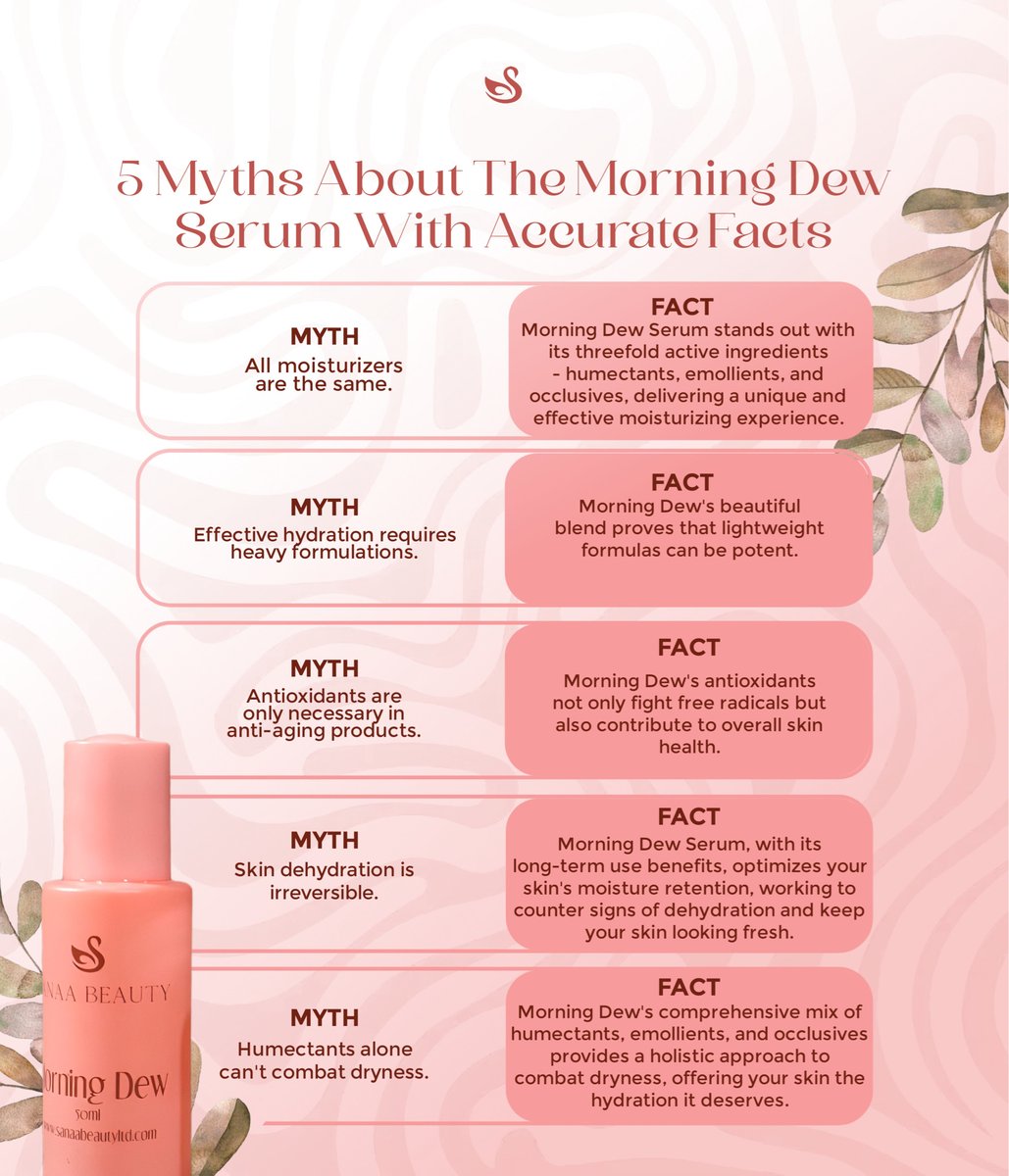 Morning Dew Serum Myths Debunked! 💦

Our Morning Dew Serum is your skincare game-changer.

It optimizes moisture, fights off free radicals, and bids farewell to dehydration signs. 

Your skin deserves this love!

#MorningDewMagic #SanaaSkincare