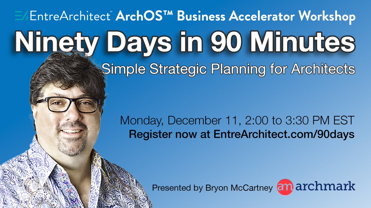 Our 90-minute training session on Monday will focus on creating a strategic plan for Q1 2024, offering expert guidance, essential tools, and 1.5 AIA CEUs. It's perfect for architects aiming to set and achieve key business goals in 2024. Learn more at EntreArchitect.com/90days