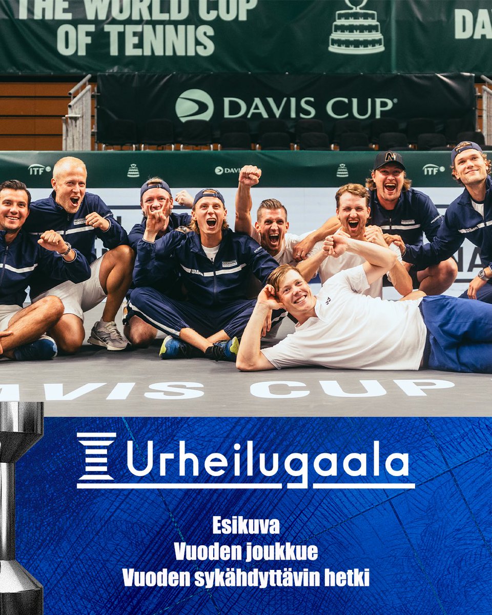 tennisfi's tweet photo. Iso läjä ehdokkuuksia tennikselle @urheilugaala:

🏆 Davis Cup -joukkue: Esikuva, Vuoden joukkue, Vuoden sykähdyttävin hetki
🏆 Harri Heliövaara: Vuoden urheilija 
🏆 Jarkko Nieminen: Vuoden valmentaja

Suomalaisen tenniksen hetki on nyt. https://t.co/jV8A2Vy3tY
