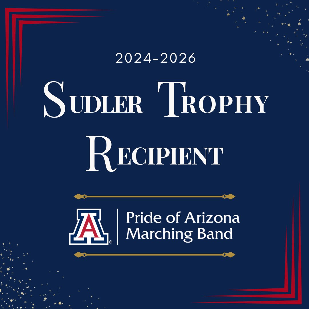 prideofarizona's tweet photo. We are honored &amp; privileged to be the ‘24-‘26 recipient of the prestigious Sudler Trophy!

The Sudler Trophy is an award bestowed on one university marching band biannualy. Described by a Los Angeles Times reporter as "the Heisman Trophy of the collegiate band world”. https://t.co/K406TW8NFk