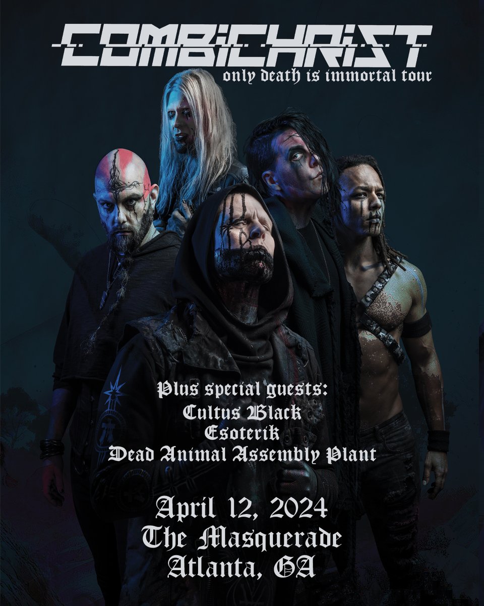 📣 JUST ANNOUNCED! ⚡️ @combichristarmy w/ Cultus Black, Esoterik, and Dead Animal Assembly Plant 📆 4/12/24 in Hell 🎫 ON SALE @ 12 PM 🔗 bit.ly/combichrist-4-…