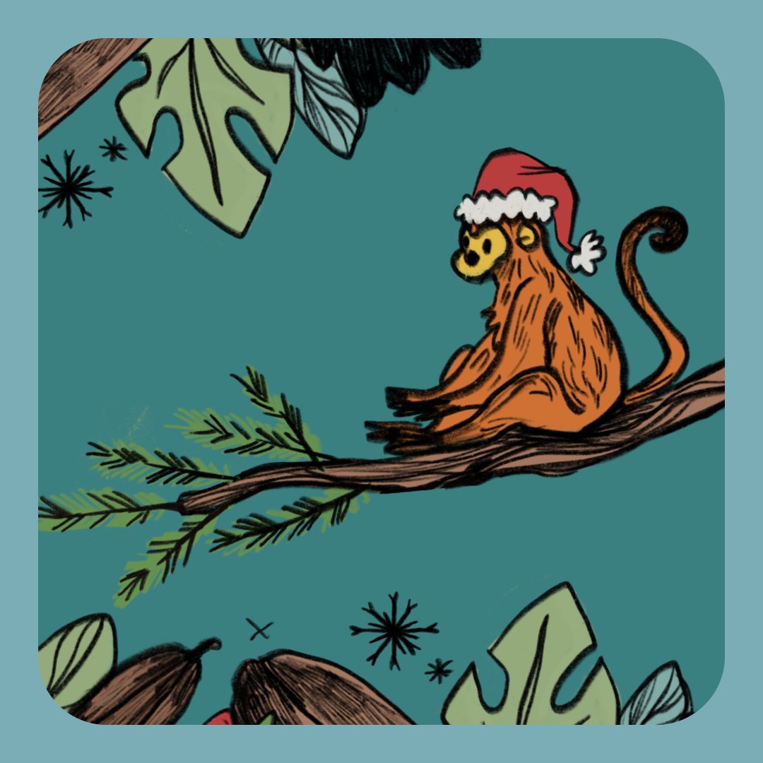 rusty_monkey's tweet image. Are you feeling festive? We&apos;ve been dressing up some chocolate bar gifts with fun doodles, to add some Christmas sparkle! 

So please enjoy this little monkey in a Christmas hat drawn by Iulia 🐒❄️

#illustration #christmasillustration #christmasmonkey #christmaschocolate