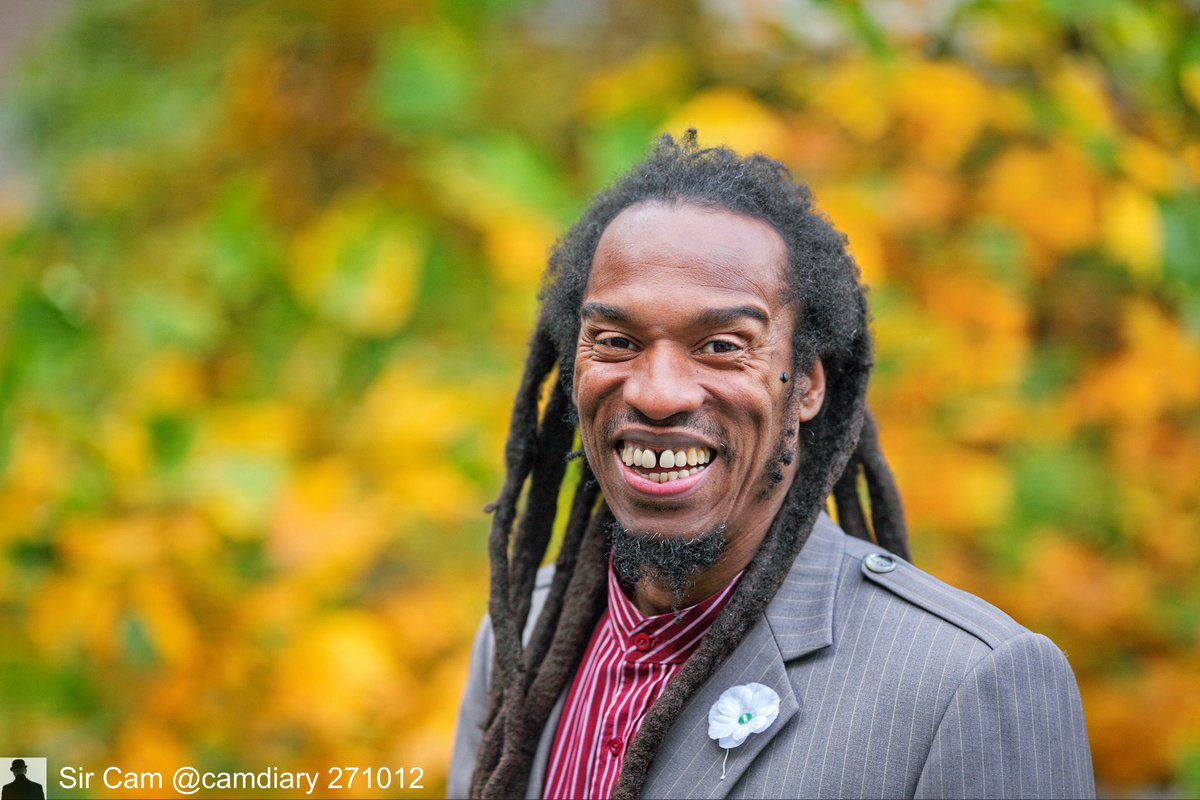 Benjamin Zephaniah in Cambridge, October 2012. A warm and inspiring human. He was happy to come out of a lecture hall so I could get the autumn bokeh as a background for this portrait. #RestInPeace