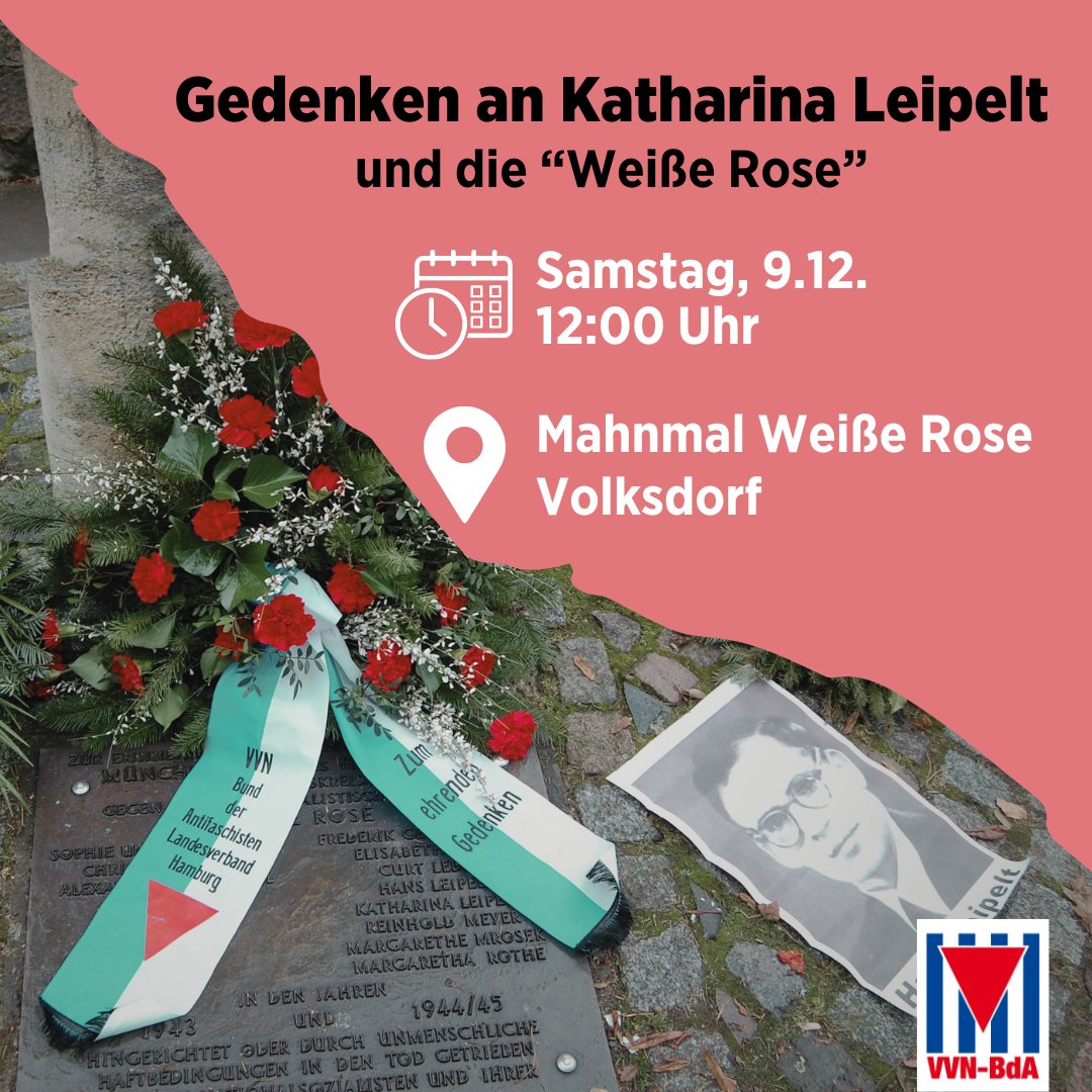 Katharina Leipelt gehörte zum Kreis des HHer Zweigs der #WeißenRose. Nachdem die Widerstandsgruppe verraten worden war, wurden sie und ihre Kinder verhaftet. Am 9.12.43 wurde sie tot in ihrer Zelle im KoLaFu gefunden. 🌹

Wir #gedenken!

#NieWieder #KeinVergessen #OTD #nonazishh