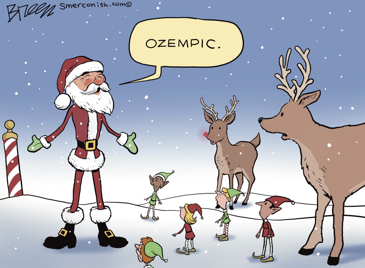smerconish's tweet photo. #Santa's gone slim thanks to #Ozempic in @SteveBreen100's witty exclusive #cartoon featured in today's edition of the #Smerconish.com daily #newsletter! Subscribe for more chuckles: https://t.co/7A2ROB1TJS 🎅 https://t.co/KuEerNJ2qH