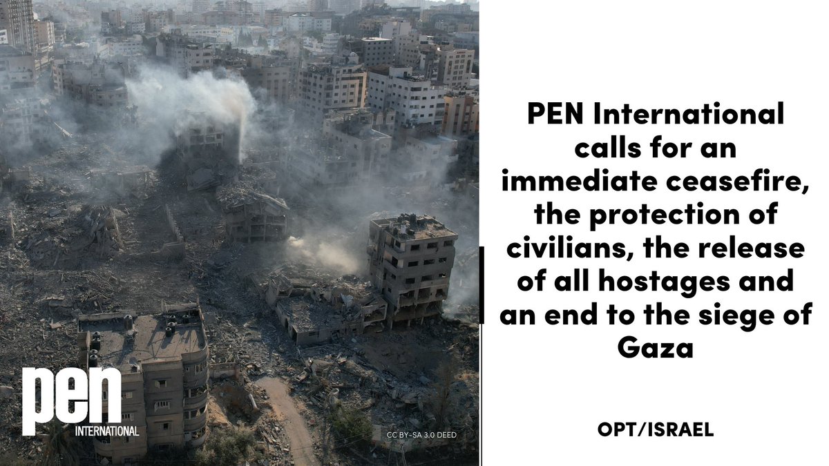 Today marks 2 months since Israel's bombardment of #Gaza began, following Hamas' brutal attack on #Israel including mass killings and the taking of hostages. Since then, at least 16,000 Gazans, including 63 journalists, have been killed. 80% of Gaza's population is displaced. PEN