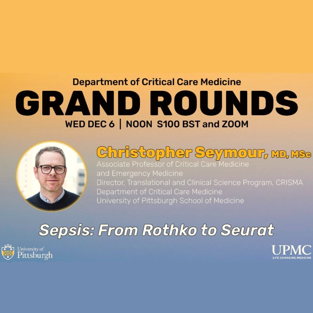 Delighted to have welcomed @seymoc as he presented Sepsis: From Rothko to Seurat. #ccm #universityofpittsburgh #pittccm #criticalcaremedicine #medicine #Sepsis #Rothko #Seurat