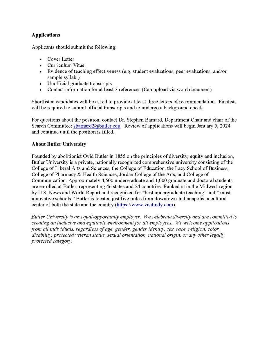 socsavvy's tweet photo. Attention Sociology and Criminology faculty candidates! Butler university has an opening for a full-time, renewable Lecturer (non tenure-track teaching professor) starting August 2024. It’s a good opportunity to come work with a great group of people. https://t.co/QNZvOgo0L2