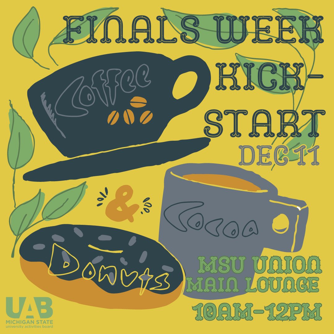 Kickstart your finals week and bring some joy to your morning with UAB! Come pick up some FREE coffee or hot chocolate from Strange Matter and a Quality Dairy donut while supplies last. You got this, Spartans!