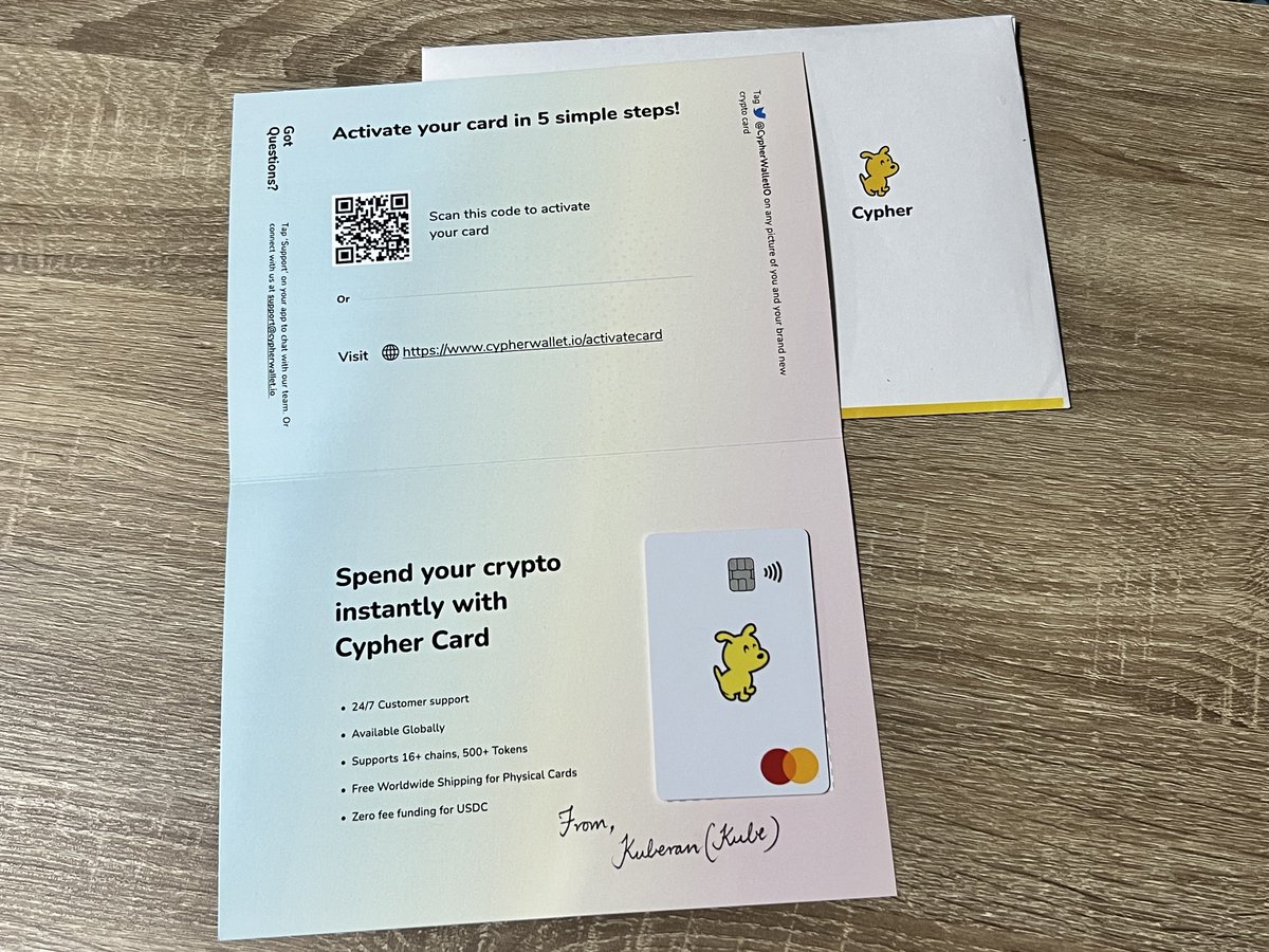 ekinfinity's tweet photo. I received my @CypherWalletIO  first crypto card today! Thank you so much @ikuberan for the fast delivery.
SHIP DATE: 04/12/2023
DELIVERY DATE: 07/12/2023 https://t.co/BQRDbSJVm3