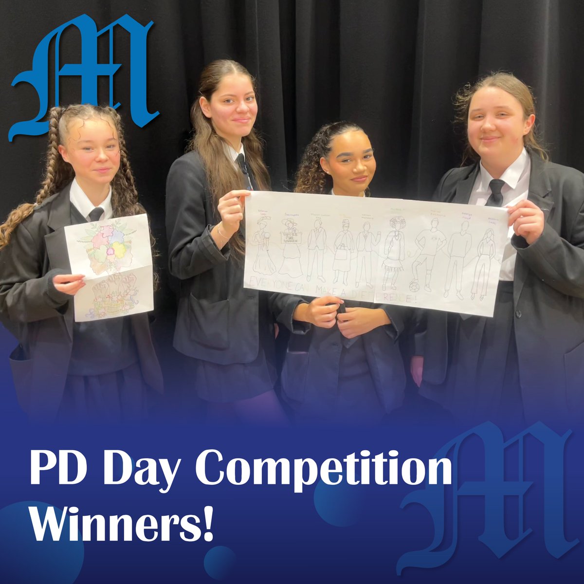𝗧𝗵𝗲 𝗣𝗗 𝗗𝗮𝘆 𝗖𝗼𝗺𝗽𝗲𝘁𝗶𝘁𝗶𝗼𝗻 𝗪𝗶𝗻𝗻𝗲𝗿𝘀! 🏅

Well done to Kerry-Anne, Eliza, Meesha, and Megan for the outstanding hard work they put into their designs. These pupils will be working with Samo on Monday 11th December for the mural in Cafe Tranquillo! 🤩