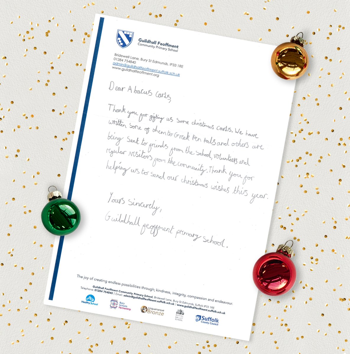 At Abacus, we wanted to help spread a little festive cheer through delivering Christmas Cards to a local primary school Guildhall Feoffment, in Bury St Edmunds.

Click the link to see how we were able to help people connect through Christmas card sending
lnkd.in/dTfmEnDh