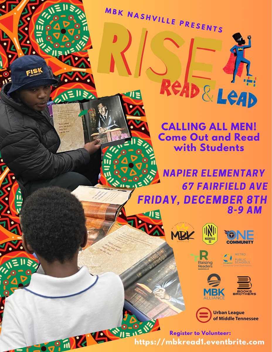 Rise, Read &amp; Lead is back this Friday, Dec. 8th at @NapierTigers! Calling all men to join us from 8-9am to reading with our boys! mbkread1.eventbrite.com