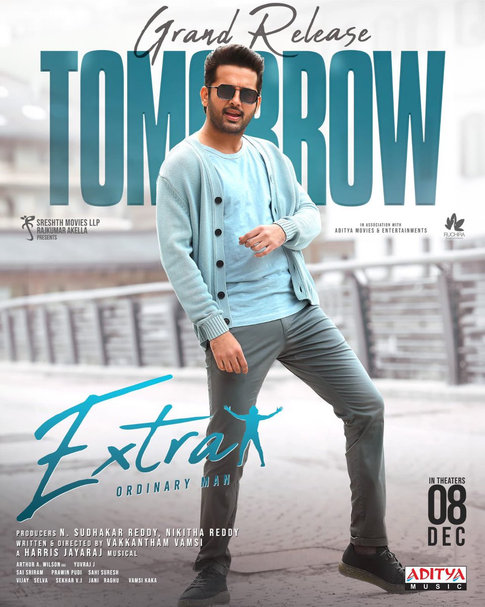 Best wishes to my dear friend @actor_nithiin and the entire team of #ExtraOrdinaryMan for tomorrow's release. Here's to an extraordinary success! @sreeleela14 @vamsivakkantham @SreshthMovies